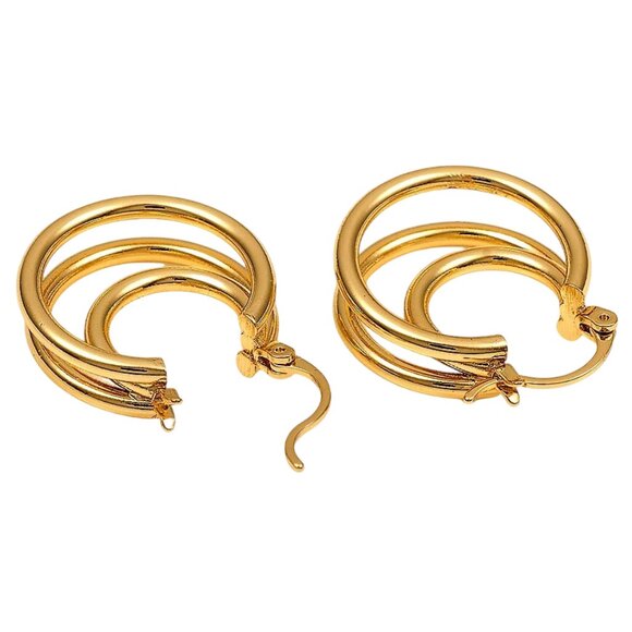 1 Inch 24mm Hoop Gold Tone Pierced Post Earrings - Picture 2 of 5